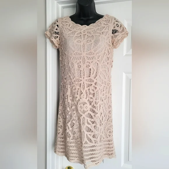inc crochet dress INC Crochet Dress, Short Sleeves, Beige Pink Color, Size 8 Petite
